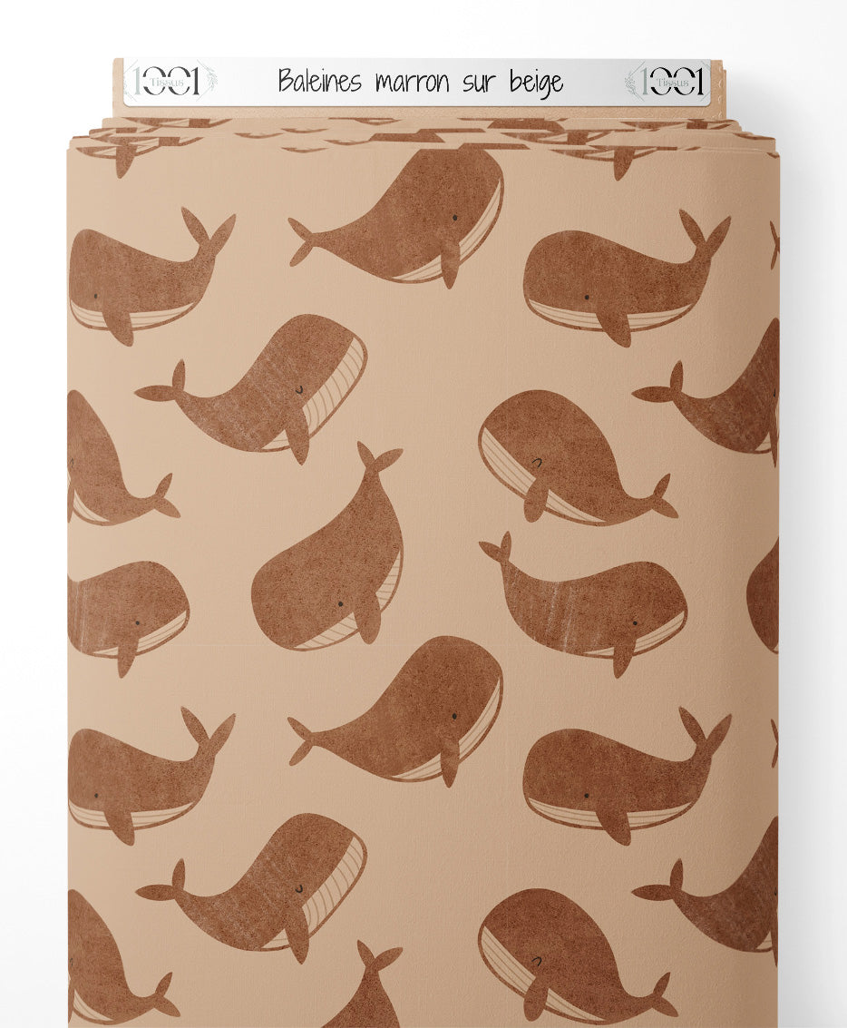 Tissu - Baleines marron sur beige