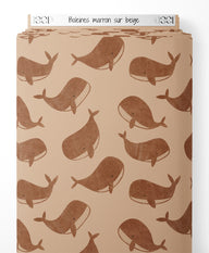 Tissu - Baleines marron sur beige