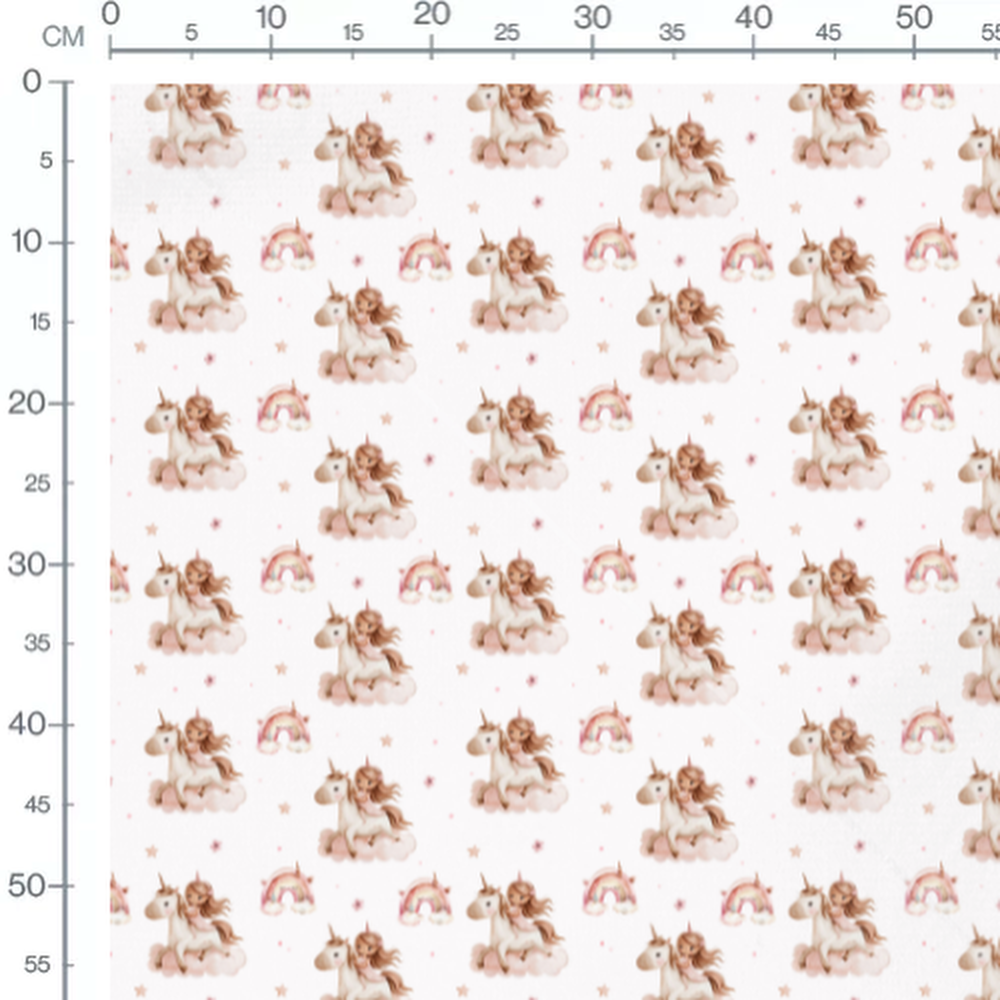 Tissu - Fille sur licorne rose
