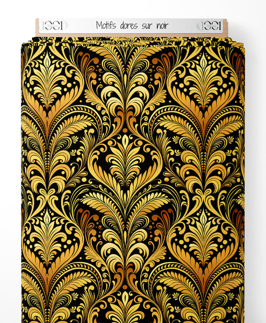 Tissu - Motifs dorés sur noir