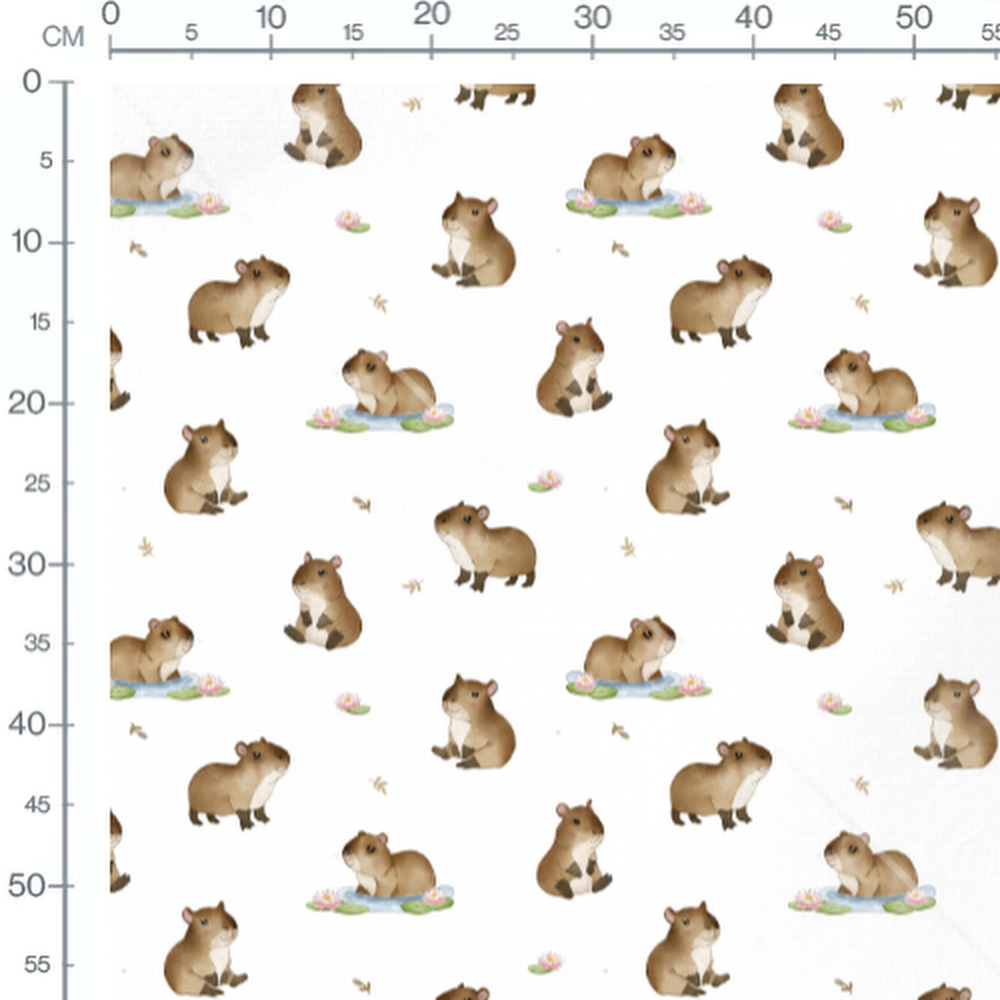 Tissu - Capybaras variés et nénuphars