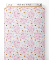 Tissu - Fleurs roses et bleues