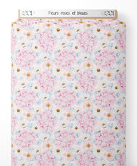 Tissu - Fleurs roses et bleues