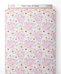 Tissu - Fleurs roses et bleues
