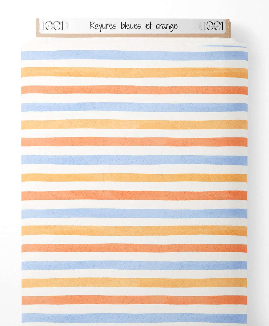 Tissu - Rayures bleues et orange