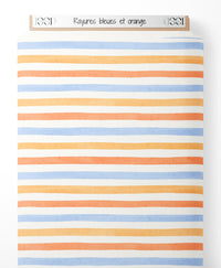 Tissu - Rayures bleues et orange