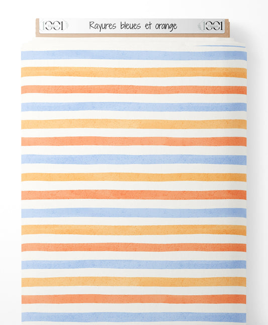 Tissu - Rayures bleues et orange