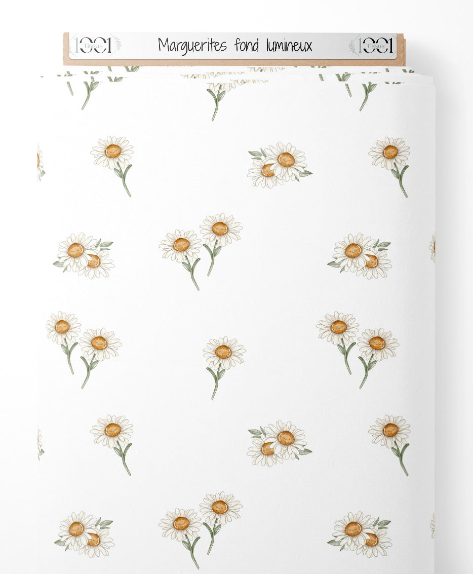 Tissu - Marguerites sur fond lumineux