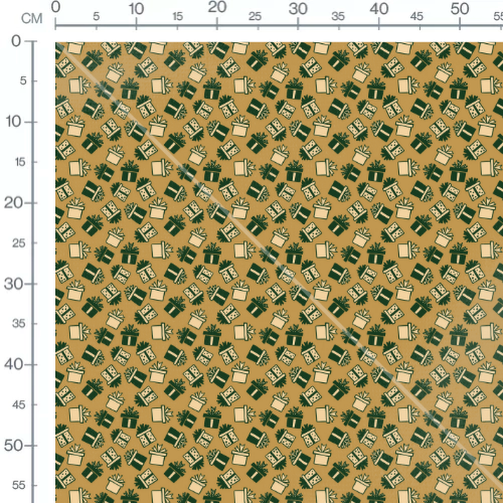 Tissu - Cadeaux verts sur fond beige