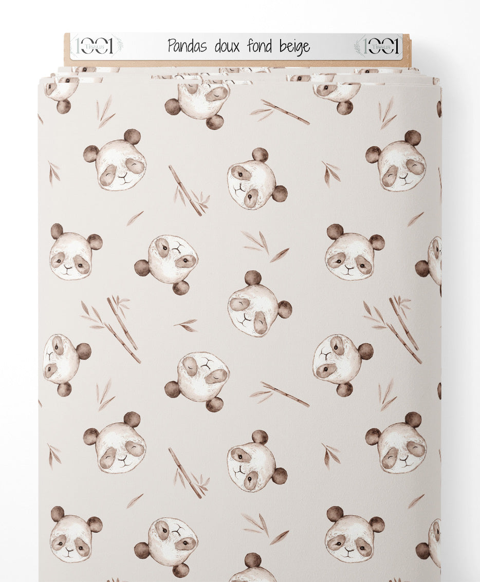 Tissu - Pandas doux sur fond beige