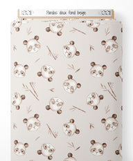 Tissu - Pandas doux sur fond beige