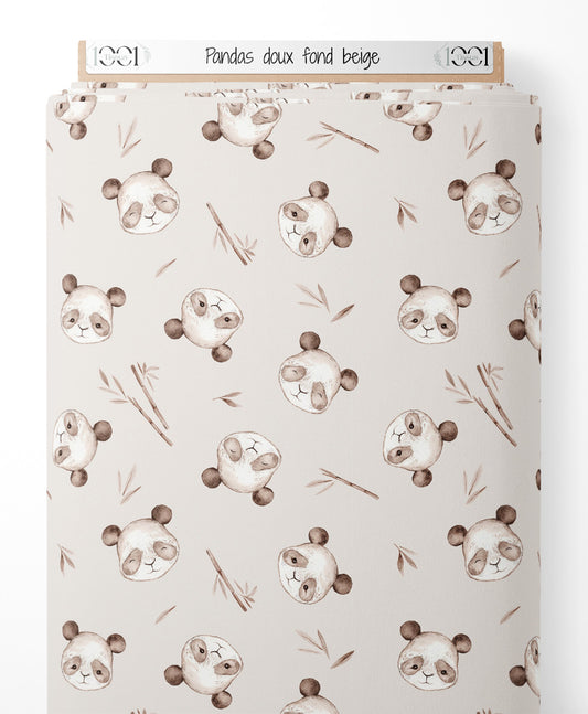 Tissu - Pandas doux sur fond beige