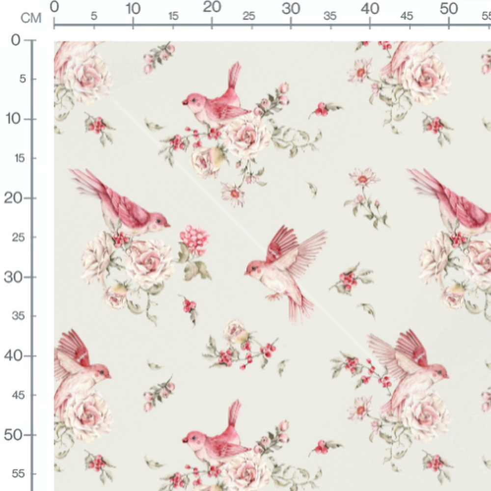 Tissu - Oiseaux roses parmi fleurs roses