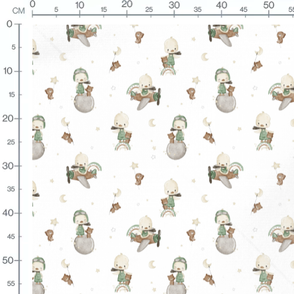 Tissu - Enfants et oursons spatiaux