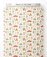 Tissu - Animaux sur route crème