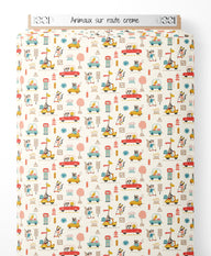 Tissu - Animaux sur route crème