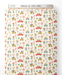 Tissu - Animaux sur route crème