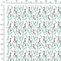 Tissu - Branches de coton et feuilles