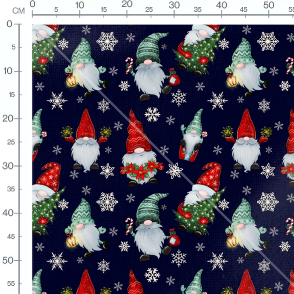 Tissu - gnome de Noel fond bleu et flocons