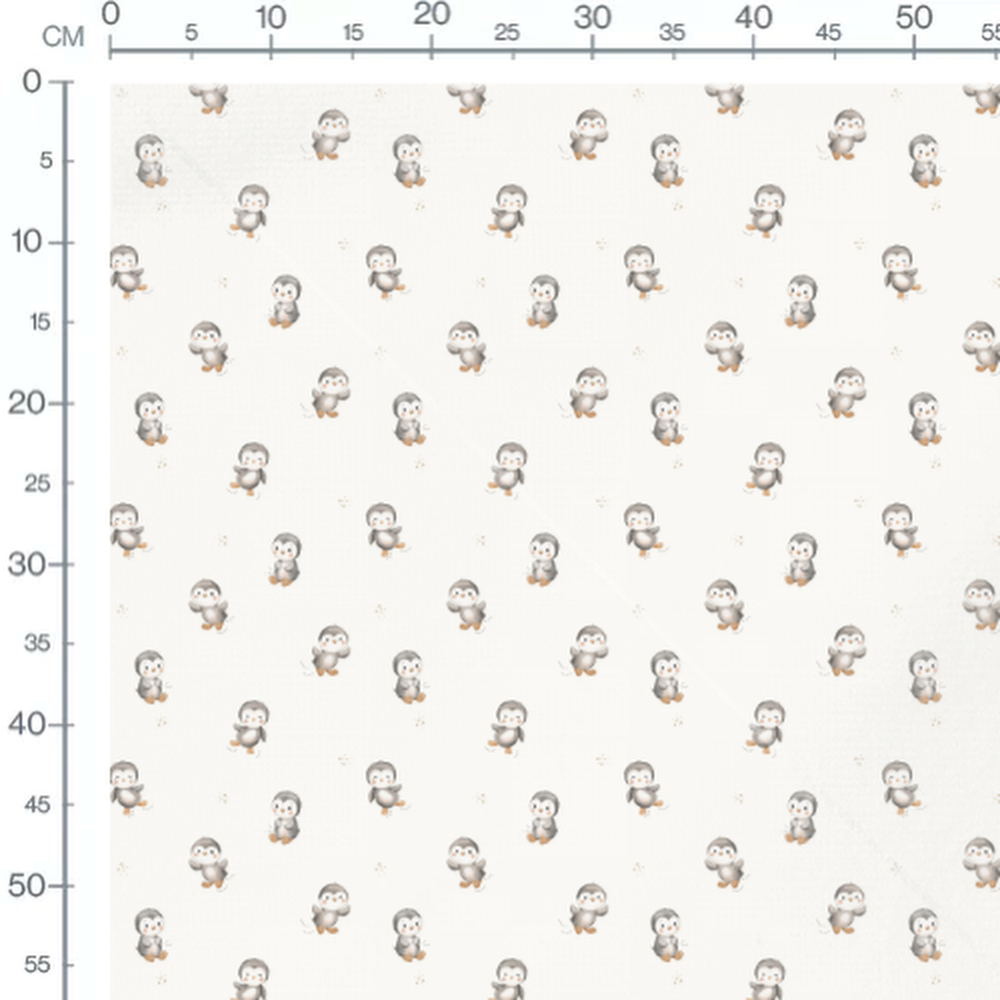 Tissu - Pingouins gris et traces orange