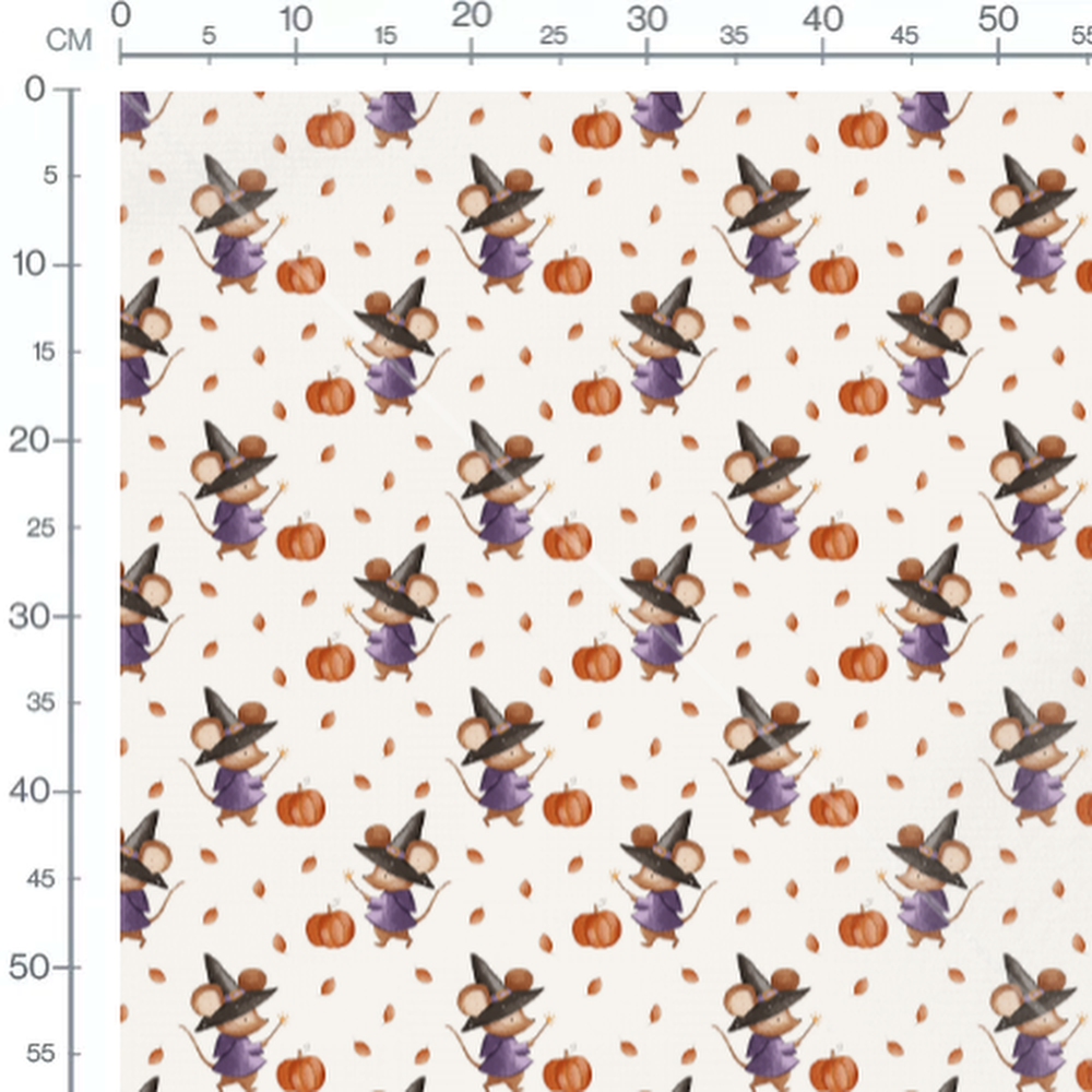 Tissu - Souris sorcière crème et orange