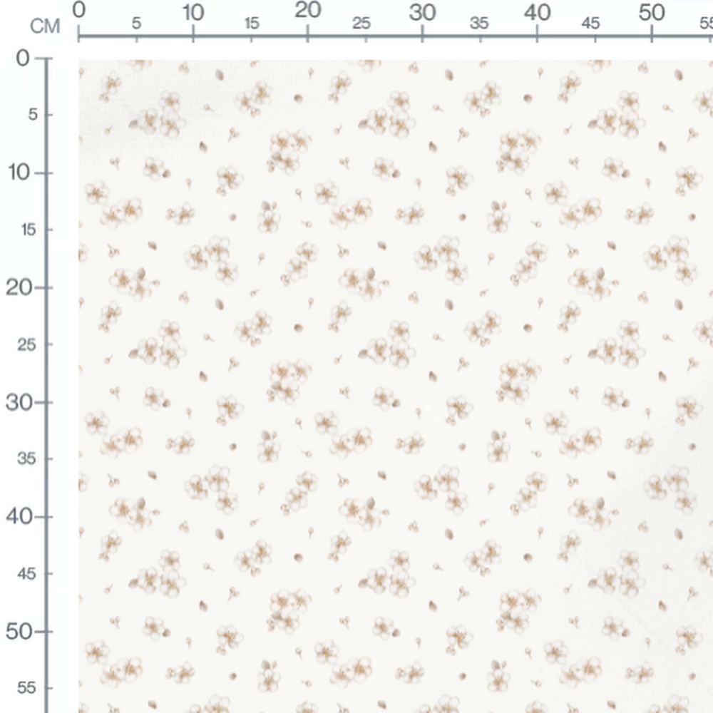 Tissu - Fleurs blanches et beige