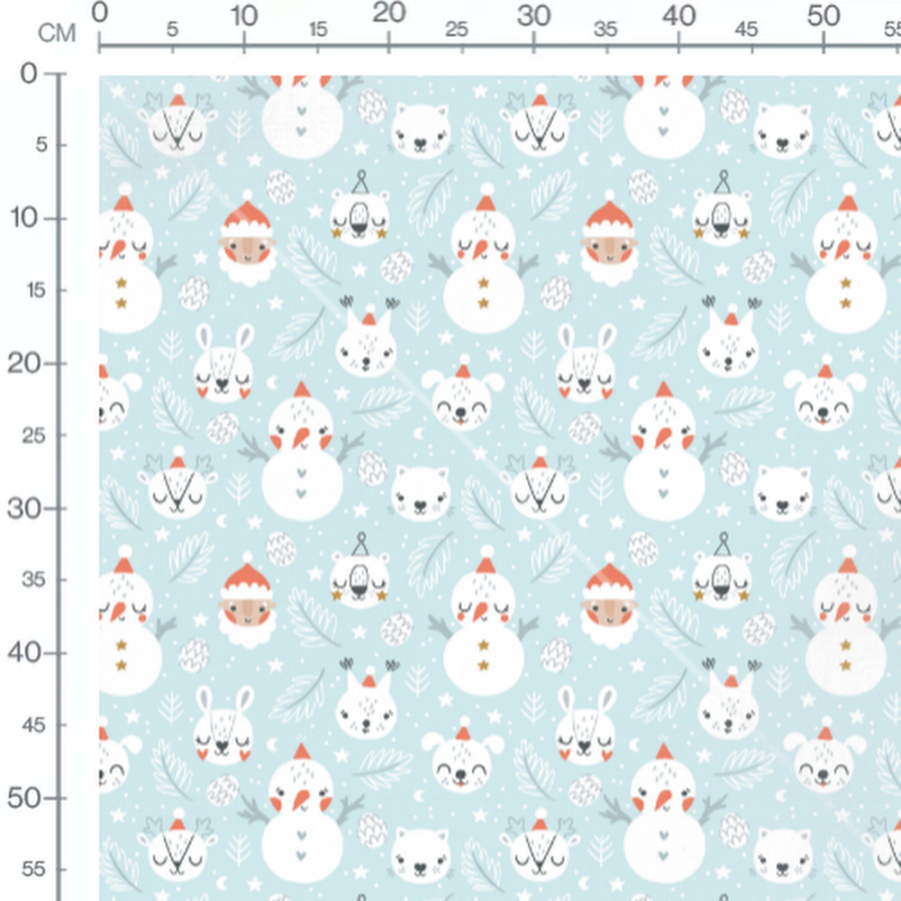 Tissu - Animaux et flocons de Noël