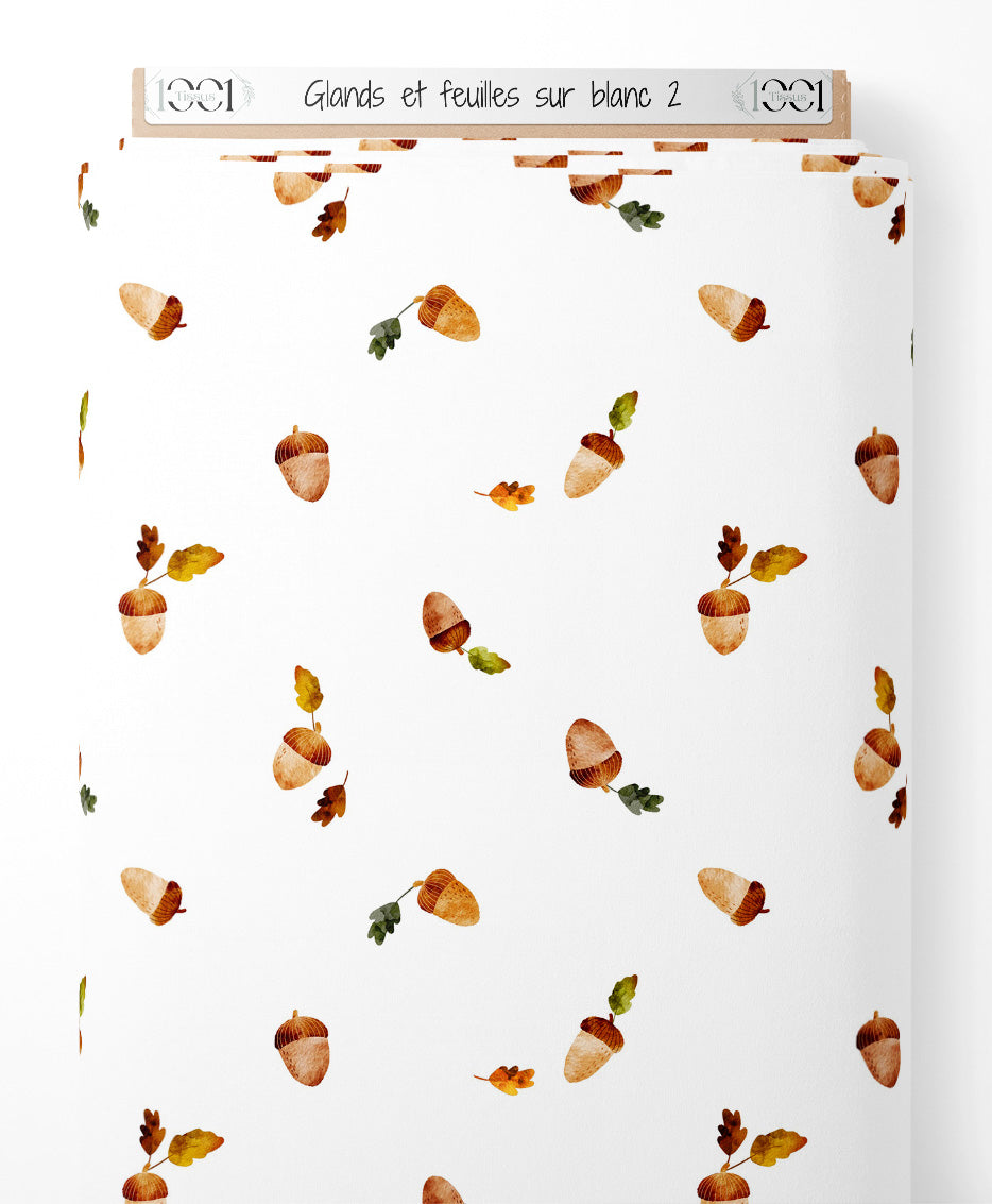 Tissu - Glands et feuilles sur blanc 2