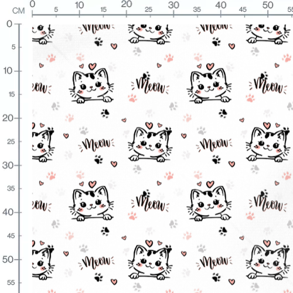 Tissu - Chats et empreintes roses
