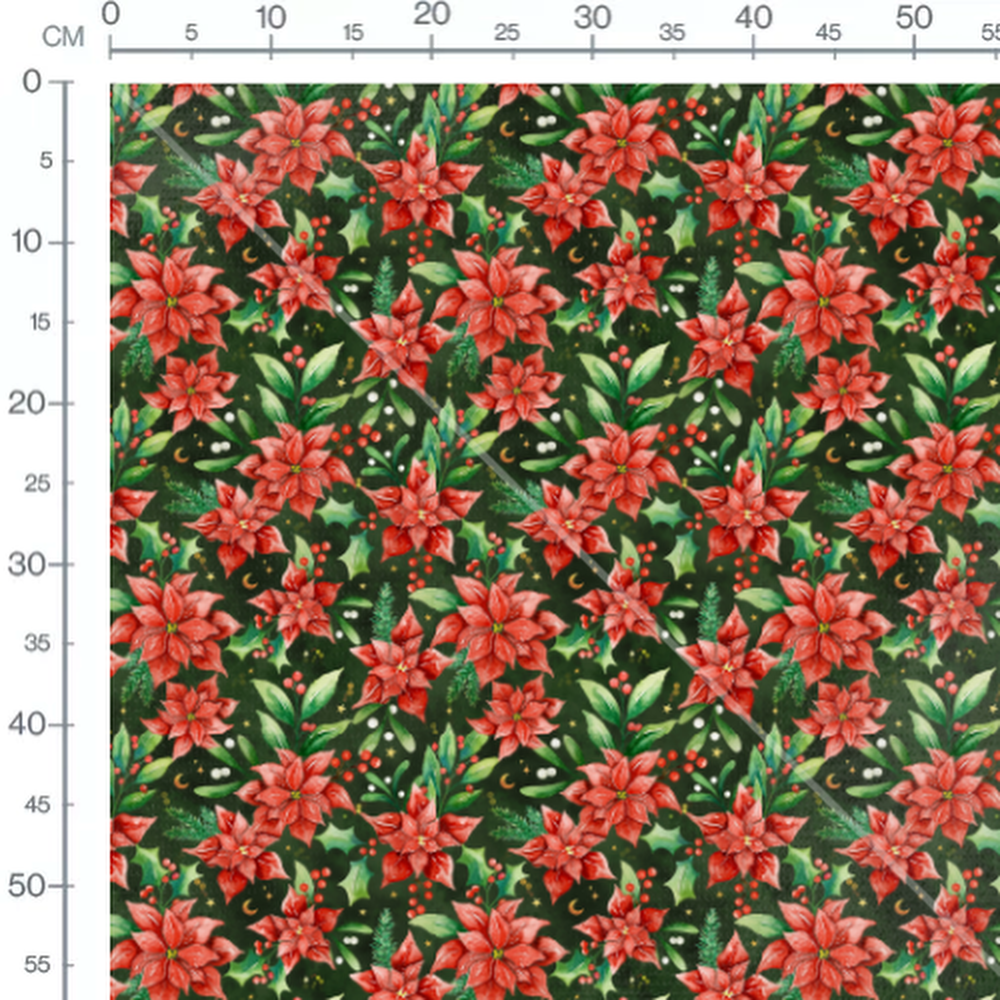 Tissu - Fleurs rouges sur fond vert