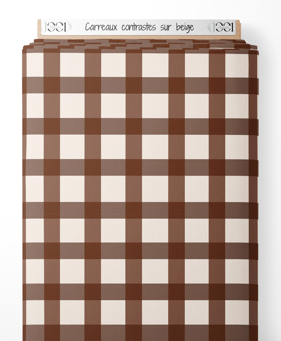 Tissu - Carreaux contrastés sur beige