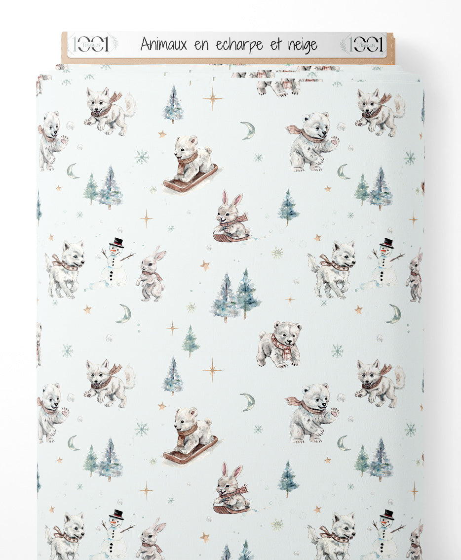 Tissu - Animaux en écharpe et neige