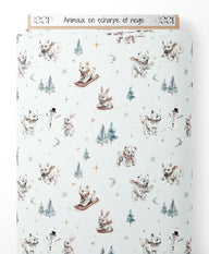 Tissu - Animaux en écharpe et neige