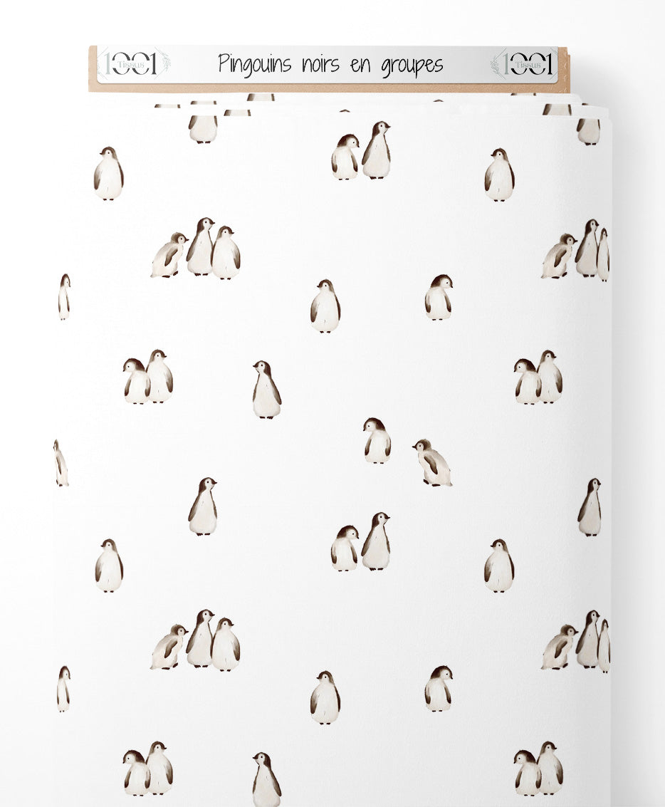 Tissu - Pingouins noirs en groupes