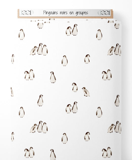 Tissu - Pingouins noirs en groupes