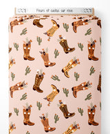 Tissu - Fleurs et cactus sur rose