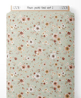Tissu - Fleurs pastel sur fond vert 2