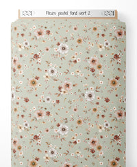 Tissu - Fleurs pastel sur fond vert 2