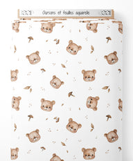 Tissu - Oursons et feuilles aquarelle