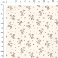 Tissu - Souris grises et fleurs blanches