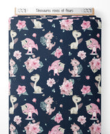 Tissu - Dinosaures roses et fleurs