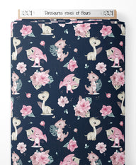 Tissu - Dinosaures roses et fleurs