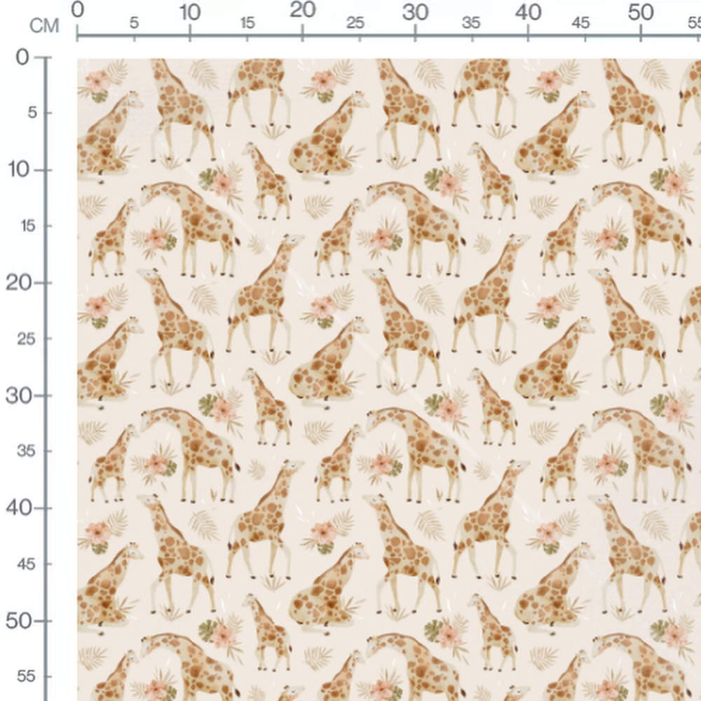 Tissu - Girafes et fleurs roses délicates