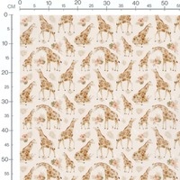 Tissu - Girafes et fleurs roses délicates