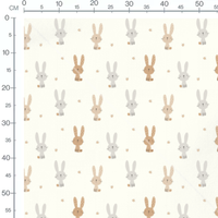 Tissu - Lapins gris sur fond crème