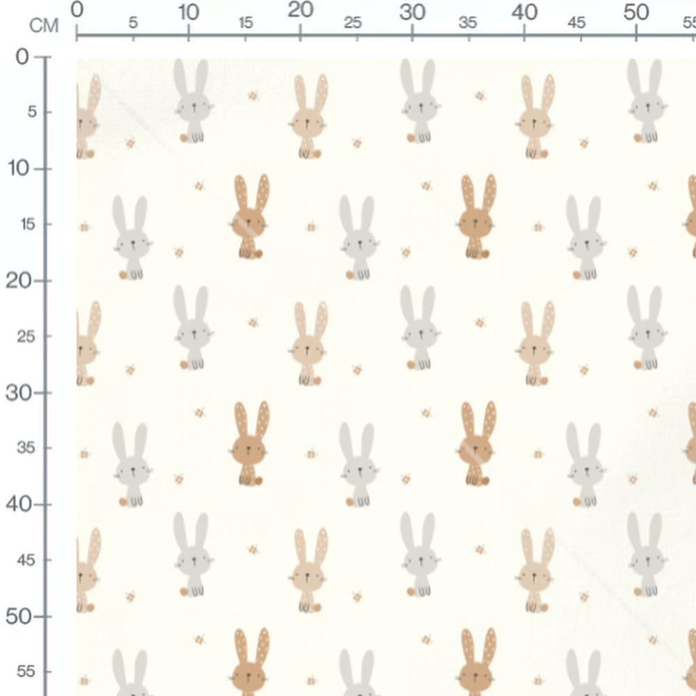 Tissu - Lapins gris sur fond crème