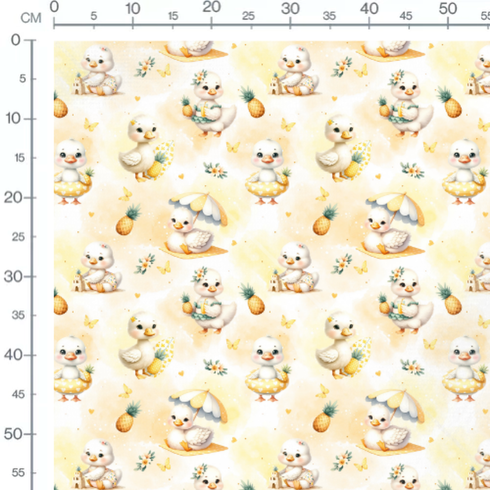 Tissu - Canetons et ananas joyeux