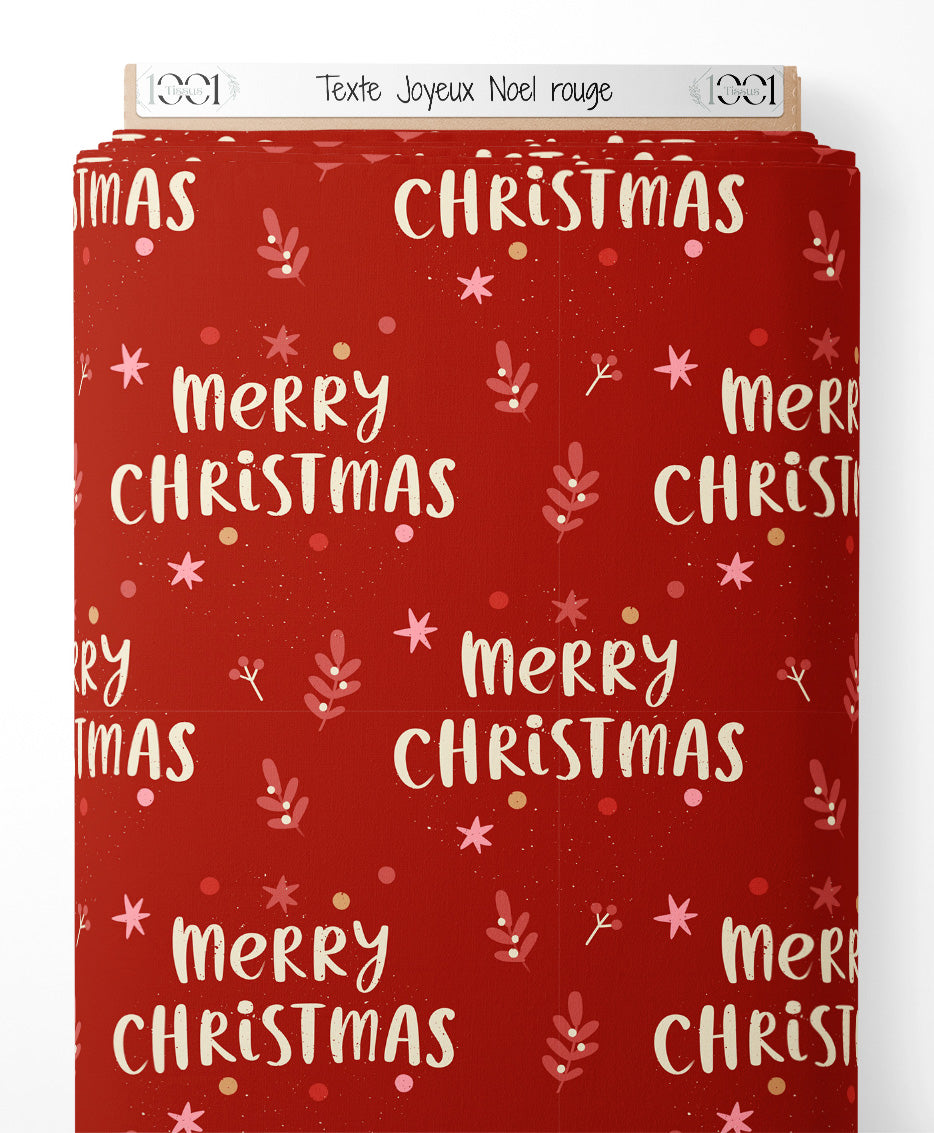 Tissu - Texte Joyeux Noël rouge