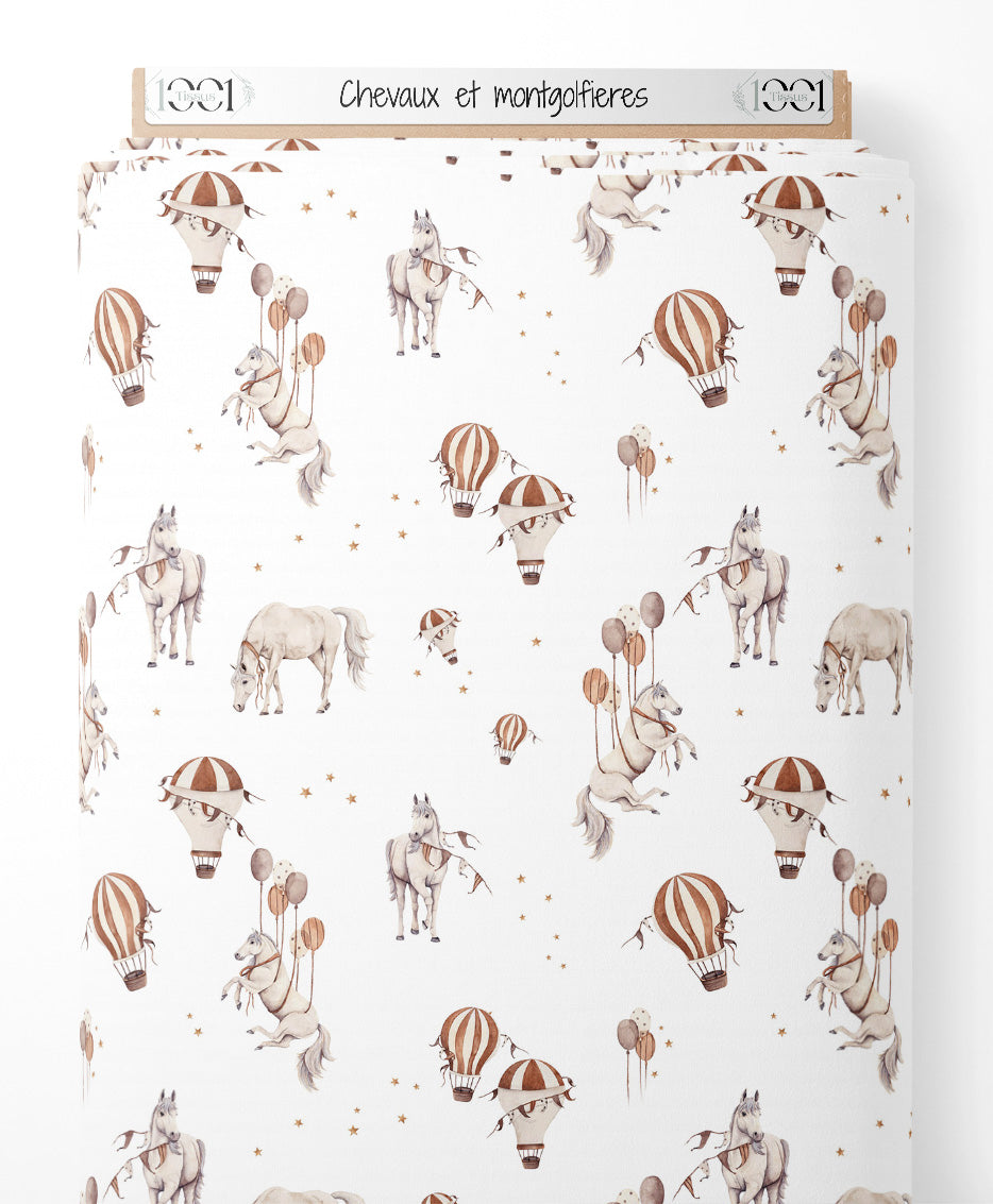 Tissu - Chevaux et montgolfières