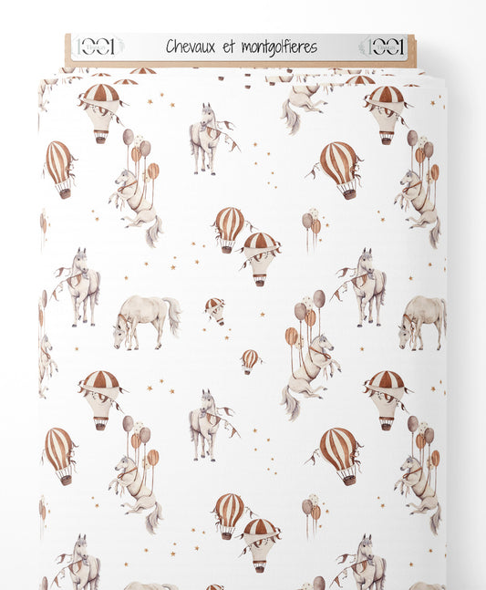 Tissu - Chevaux et montgolfières
